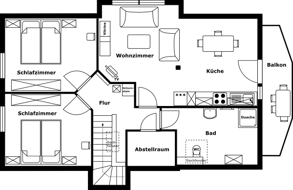 Grundriss der Ferienwohnung 1 im Alten Gutshof